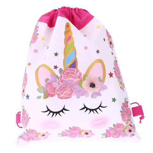 Cartoon Flower Non-Woven Drawstring Bag Kids Swimming Backpack Storage Bag Gift 